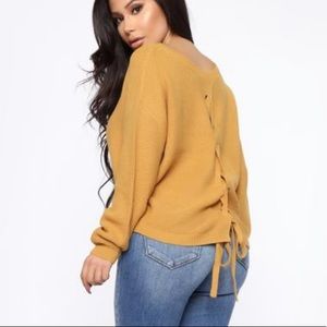 Fashion Nova Mustard Lace Up Sweater